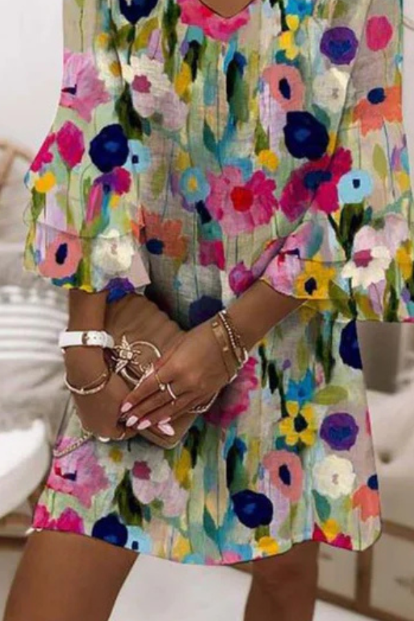 Women's V-Neck Mini Dress | Floral Print