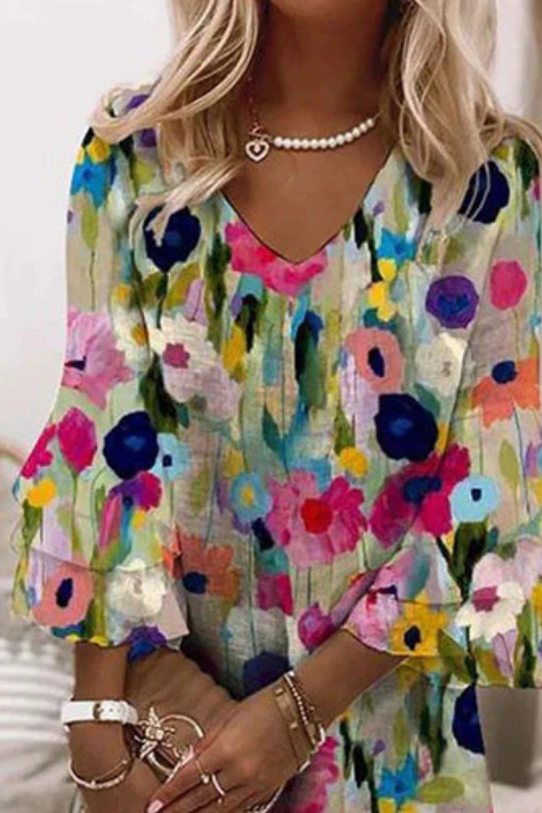 Women's V-Neck Mini Dress | Floral Print